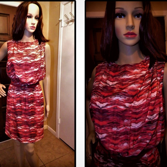 👗S.L.fashions Red Orange Belted Scoop Neck - Picture 1 of 8